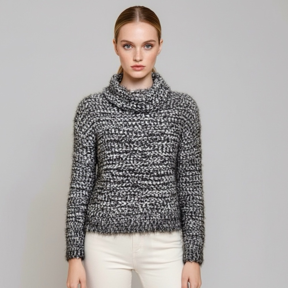 MORAL FIBER Sweater Womens Sz XL Chunky Preppy Knit Soft Turtle Neck Black White